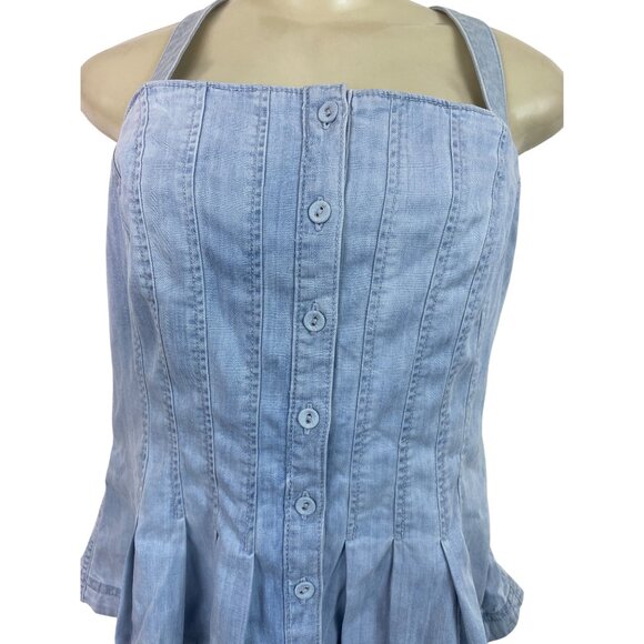 White House Black Market Denim Corset Style Button-Down Peplum Top Sz 14 - New - Picture 5 of 10